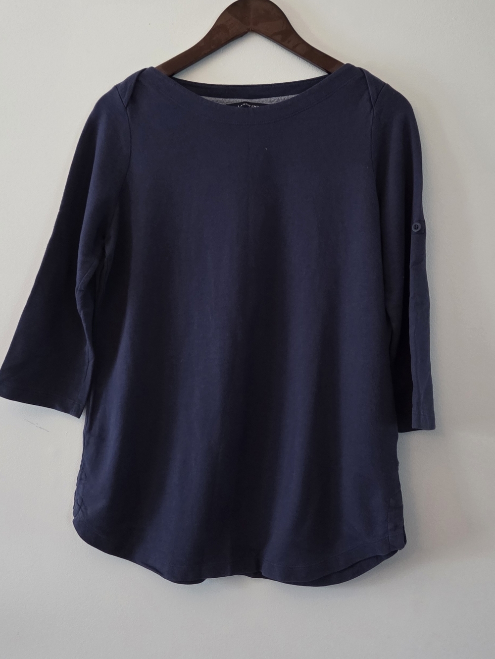 Lands' End Navy Three-Quarter Sleeve Boatneck Top Size S